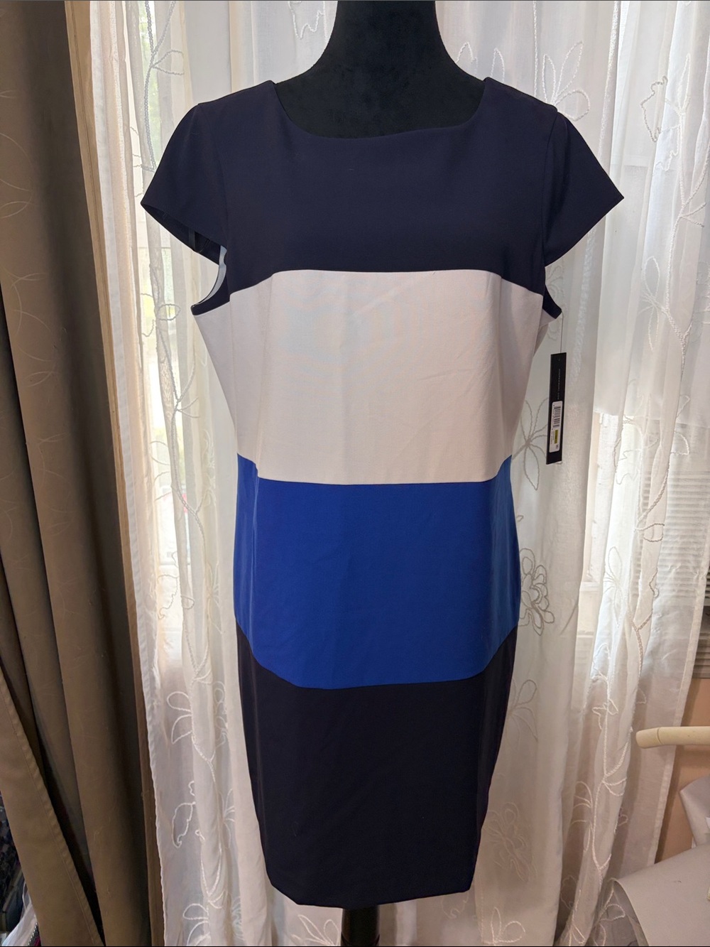 NWT Marc New York Colorblock Cap-Sleeve Sheath Dress - Navy, White & Royal Blue